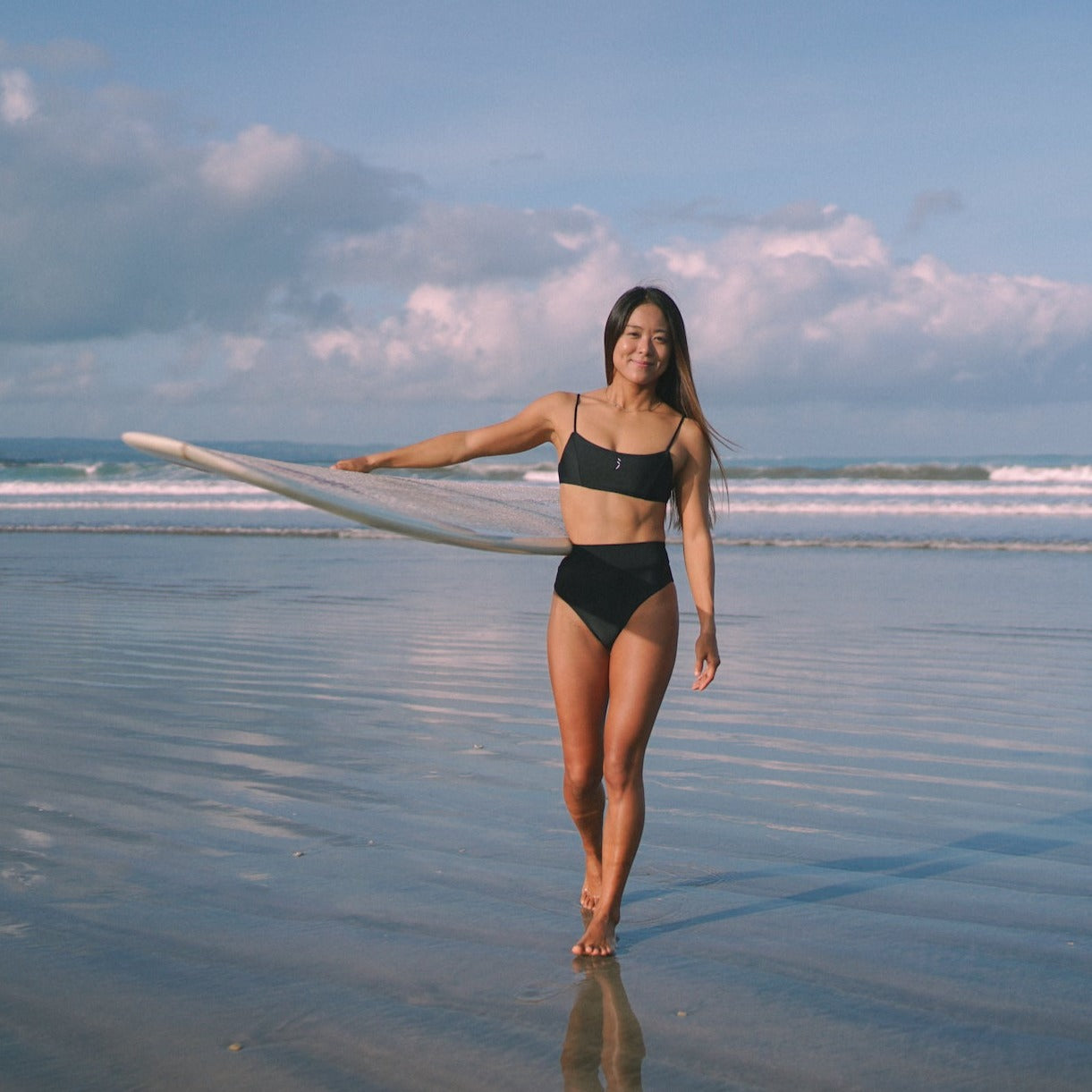 Midnight Black - High Waist Cheeky Surf Bikini Bottom